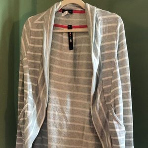 Flash Mob Gray/White Striped Cardigan NWT Medium
